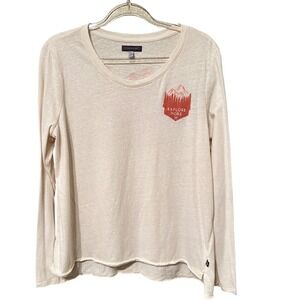 Ocean Coast Womens XL Cream Explore More Camping Graphic Long Sleeve Slub Tee